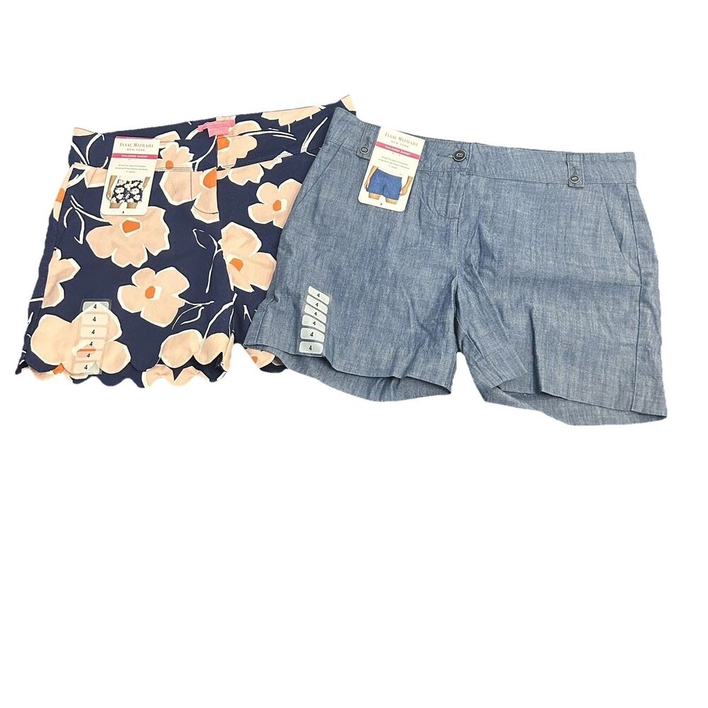 Isaac Mizrahi Shorts Set of 2 Scalloped Blue Navy Floral NWT - Size 4